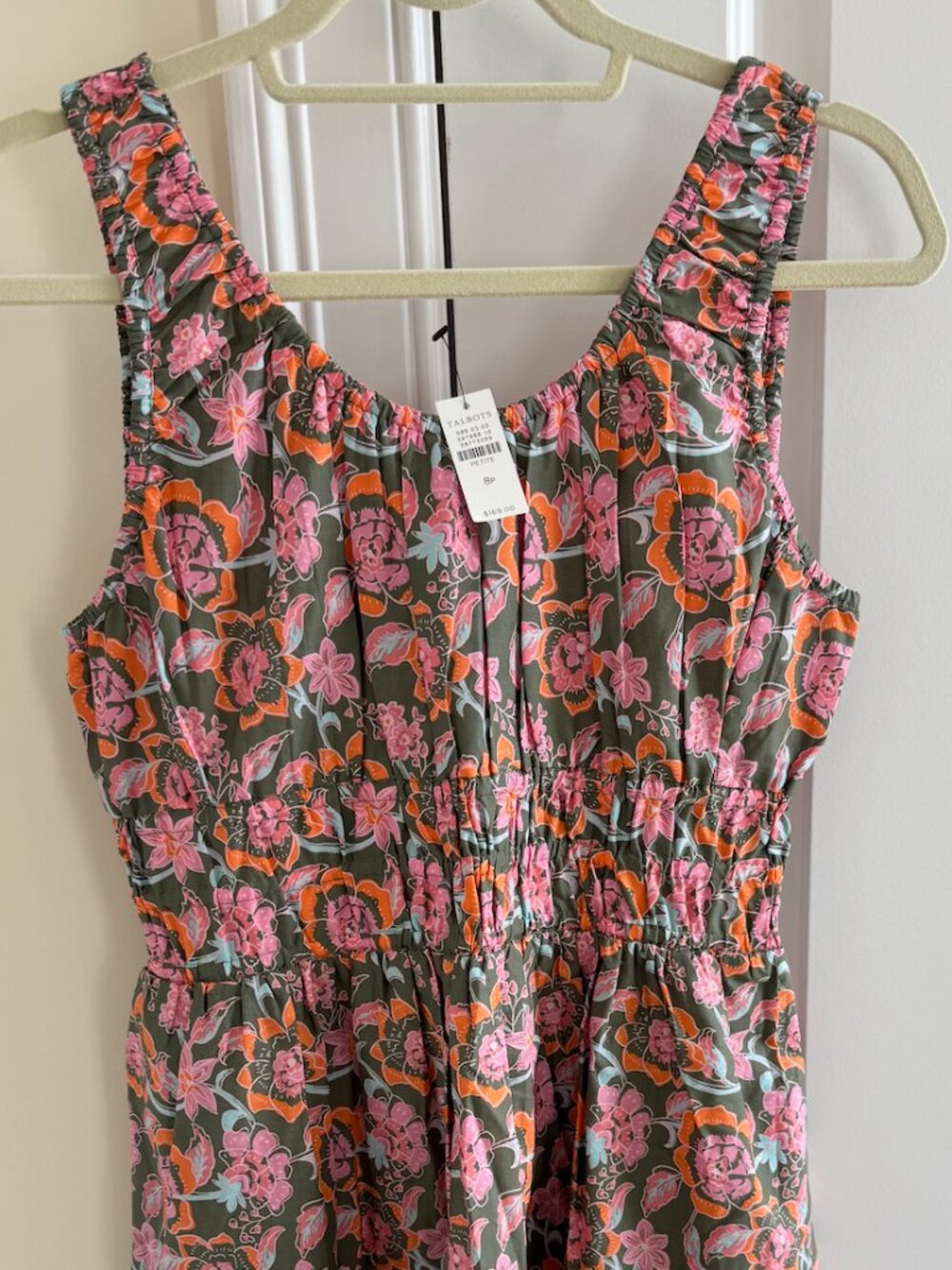 Smocked Waist Poplin Dress - Floral Vines NWT - Picture 2 of 3